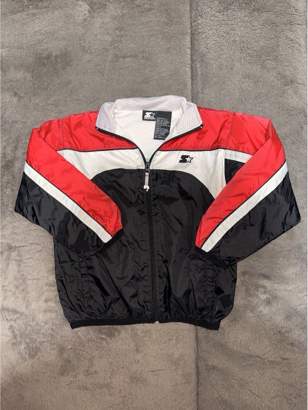 Starter Jacket Boys Sz 6 Colorblock Red Black Y2K Zip Up Hip